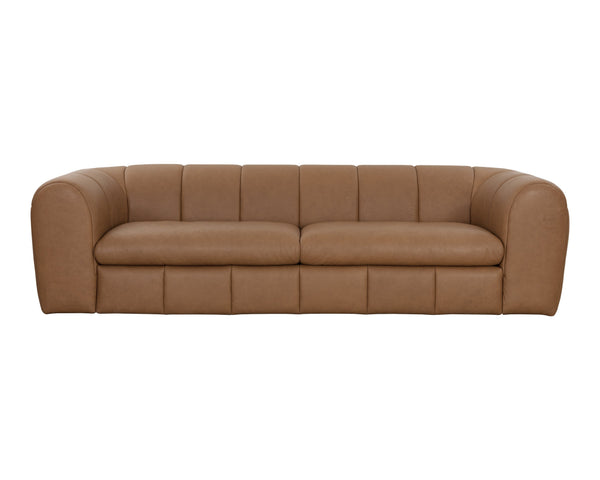 Sunpan Cyril Sofa - Luxurious Lucia Cognac Leather With Vertical Channeling For Ultimate Comfort & Style Brown Leather 112000