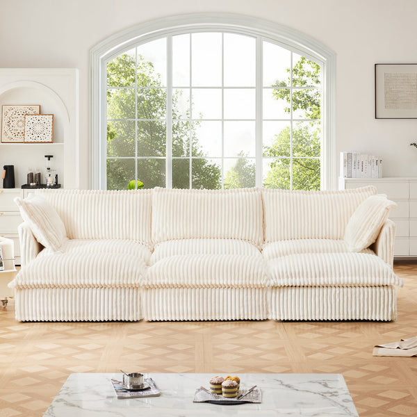 English Elm Living Room Sofa - Versatile 3-Seater Slipcovered Sofa With Ottomans, Soft Corduroy, Easy Care! W3041S00138