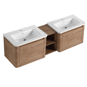 English Elm 68'' Wall-Mounted Bathroom Vanity with White Ceramic Sink, Plywood Shelves, Soft-Close Door Elegance W999S00382