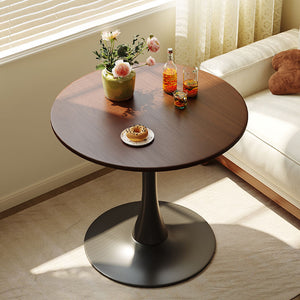 English Elm Walnut Modern Round Dining Table with MDF Top and Steel Tulip Base — Sturdy, Easy-Clean Design W2641P300056