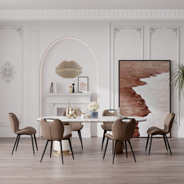 English Elm Dining Chair Set Of 2 - Modern Armless Pu Leather Chairs With Ergonomic Backrest & Solid Wood Legs T3950P396417