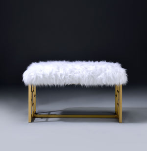 English Elm Bagley Plush Faux Fur Bench with Sleek Metallic Tapered Legs, 300lb Capacity, Modern Accent Seat Gold,White 41 L x 19 W x 9 H B2726P278575