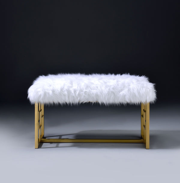 English Elm Bagley Plush Faux Fur Bench with Sleek Metallic Tapered Legs, 300lb Capacity, Modern Accent Seat Gold,White 41 L x 19 W x 9 H B2726P278575