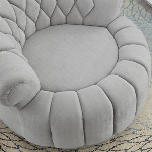 English Elm Swivel Barrel Accent Chair Chenille Tufted Round Club Seat for Living Room Lounge Grey N719S002280E