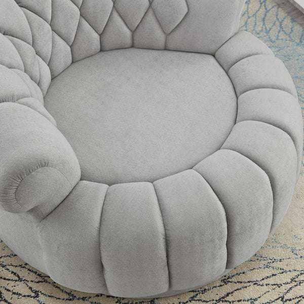 English Elm Swivel Barrel Accent Chair Chenille Tufted Round Club Seat for Living Room Lounge Grey N719S002280E