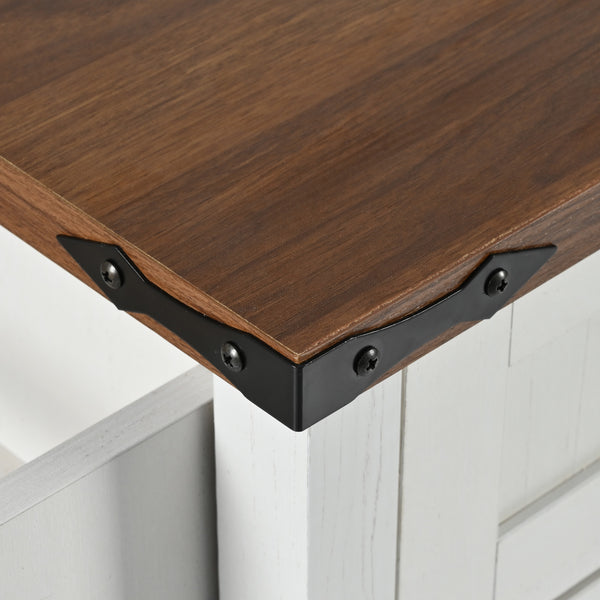 English Elm K&K Farmhouse Kitchen Island Cart 53.5" with Drop Leaf, Built-In Power Station, Ample Storage & Wheels White N707P170348W