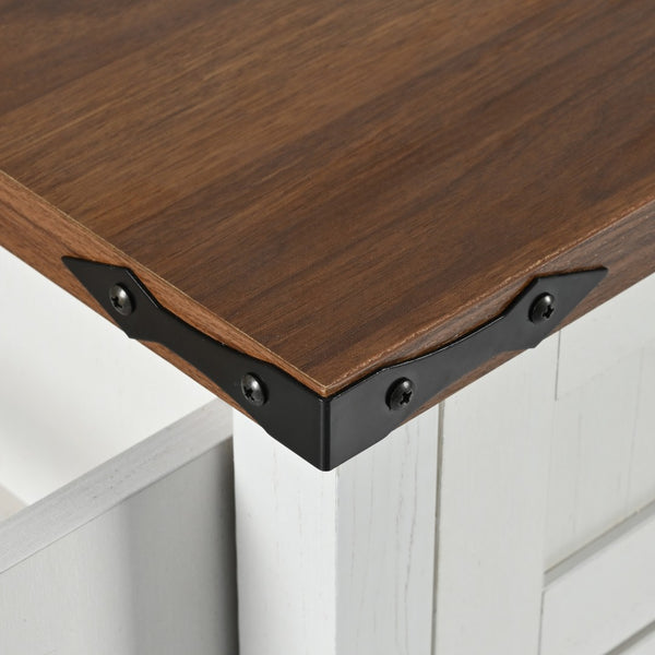English Elm K&k Farmhouse Rolling Kitchen Island with Drop Leaf Power Outlets and Storage Cabinet White N707S170348W