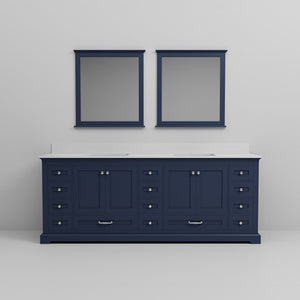English Elm Navy 84" Double Bath Vanity with White Quartz Top, Soft-Close Drawers, 14-Drawer Storage, Mirrors B2731S00827