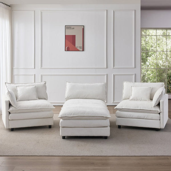 English Elm 105" L-shaped Chenille Sectional with Ottoman Pocket Spring Living Room Sofa Beige W1097S00225