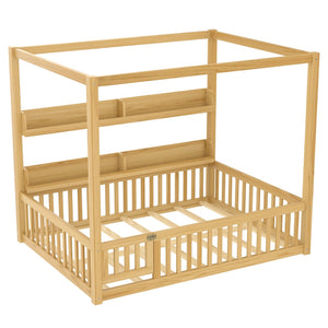 English Elm Full House Floor Bed with Door and Guardrails for Kids, Solid Wood Double Full, Safe Play Nook Natural W1580P359334