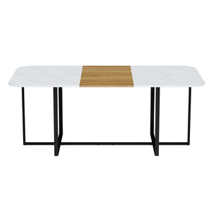 English Elm Sn-rgt200-8-whwd Faux Marble Wood Grain Top Dining Table with Sleek Black Metal Legs W3875P372901