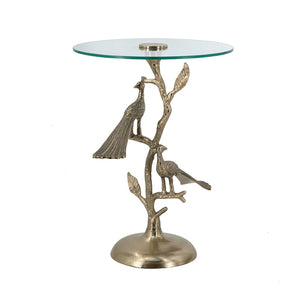 English Elm 17.7x17.7x24" Gold Peacock Round Glass Top Sculptural Aluminum Art Deco Accent Table W2078P461575