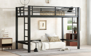 English Elm Twin Metal Loft Bed Twin XL Black - Sturdy Minimalist Bunk with Ladder, Guardrails & Underbed Storage Space W1580P370677