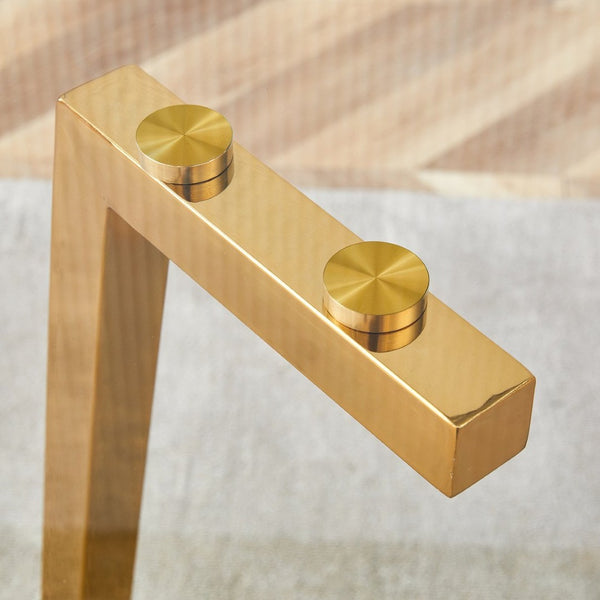 English Elm Table Modern 5-Piece Set: Round Clear Tempered Glass Table With Gold Legs & 4 White Pu Chairs W1151S03833-GIGA