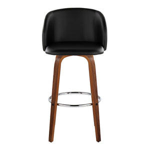 English Elm Fixed-height Swivel Barstools Walnut Bentwood Faux Leather Seat Chrome Footrest Set B202S01853