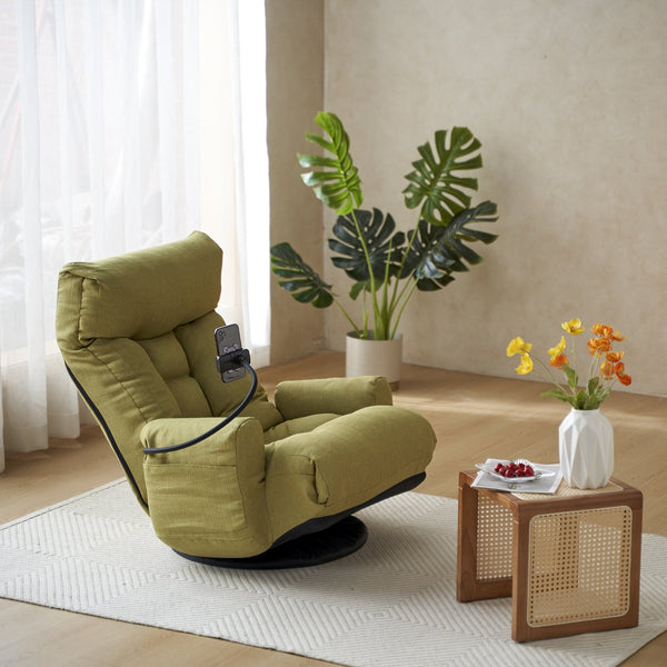 English Elm Adjustable green rotatable lounge chair with head/waist support, 360° swivel, spring seat, phone holder W244P172641
