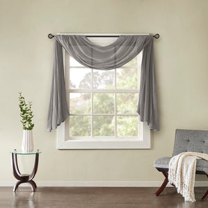 JLA Home Madison Park - Solid Crushed Sheer Scarf for Windows — Lightweight, Soft Crinkled Texture, Easy Tab Installation, Layering Friendly Grey MP40-4504