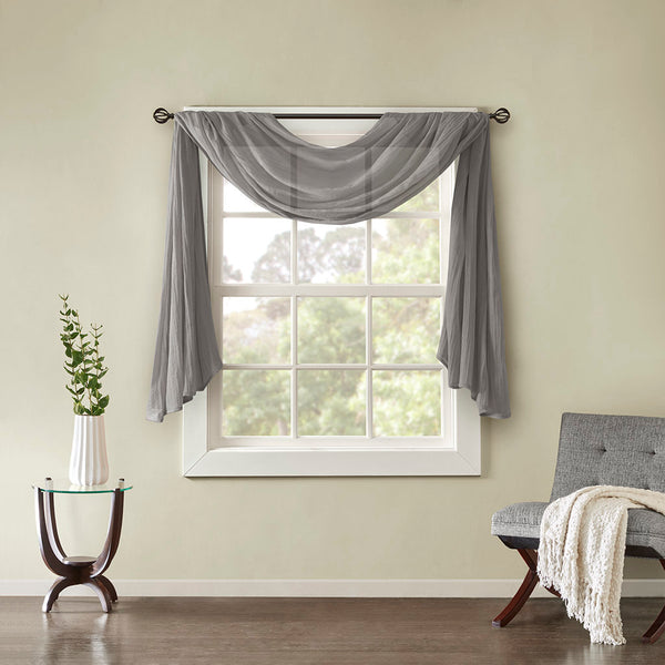 JLA Home Madison Park - Solid Crushed Scarf Sheer Draped Window Accent with Lightweight Texture for Elegant Layering and Easy Install Grey MP40-4505