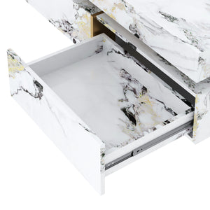 English Elm Modern Square Marble-Textured Coffee Table 43.3" White — Floating Pedestal Design, 4 Hidden Drawers, Durable Chic Storage CH350384AAK