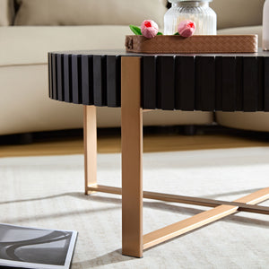 English Elm Modern Handcraft Drum Coffee Table 31.5" Round Sturdy Pedestal Accent Table for Living Room Decor Matt Black W2582P167649