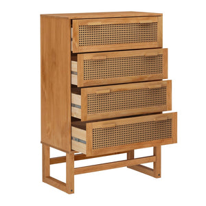 English Elm Talo Four Drawer Dresser with Woven Rattan Fronts Light Wood Boho Bedroom Storage B2733S00006