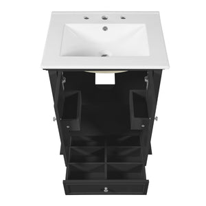 English Elm 24'' French Style Bathroom Vanity with Ceramic Sink Soft Close Cabinet and Drawer Black N710P411227B