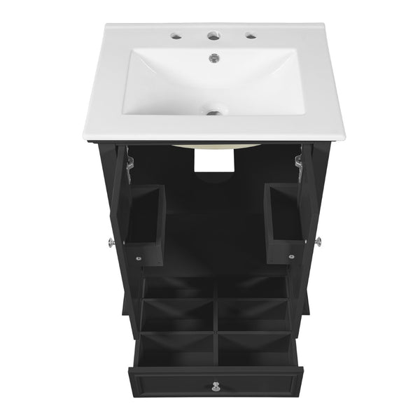 English Elm 24'' French Style Bathroom Vanity with Ceramic Sink Soft Close Cabinet and Drawer Black N710P411227B