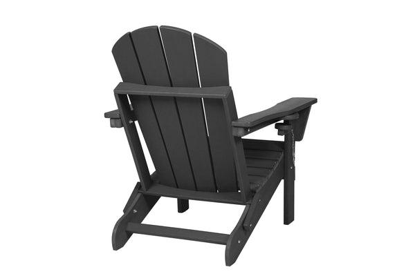 English Elm HDPE Folding Adirondack Chair Set of 2 with Dual Cup Holders, Weatherproof Wood-Texture Gray, 350lb Capacity W2103S00001