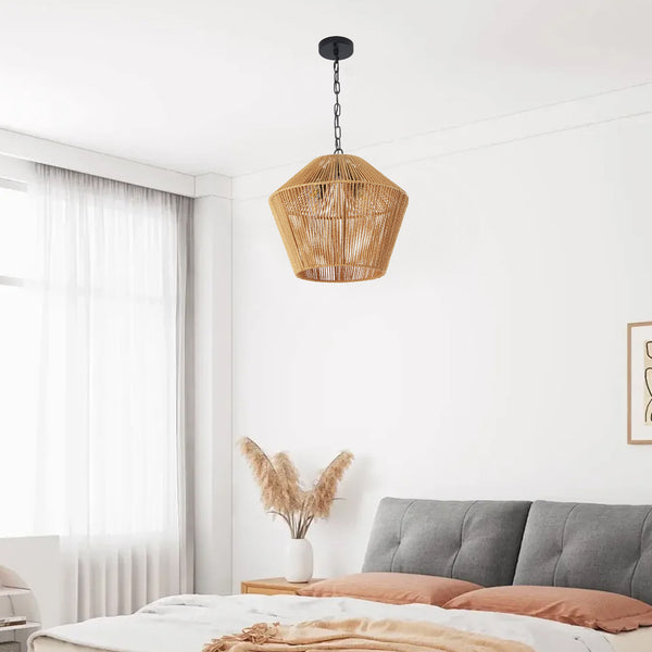 English Elm 17" Boho Hemp Rope Pendant Light - Handcrafted Farmhouse 4-Light Iron Fixture for Kitchen Island, Dining Room, Bedroom W1340P251924