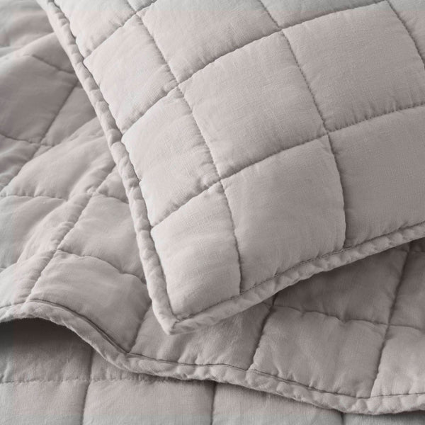 English Elm 3-piece French Linen Quilt Set Garment Washed Breathable Box Stitched Bedding Gray B035P408299