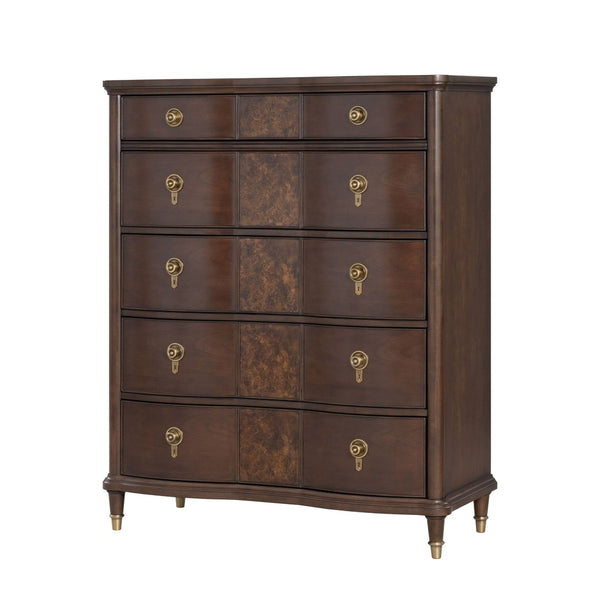 English Elm 1pc Transitional Dark Cherry Rubberwood Chest Dovetail Drawers Gold Knobs Bedroom B2741P446686