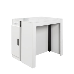 English Elm Modern Extendable Dining Table with Built-In Outlet, USB Ports & Storage, Space-Saving Console to 118" White W331S00193