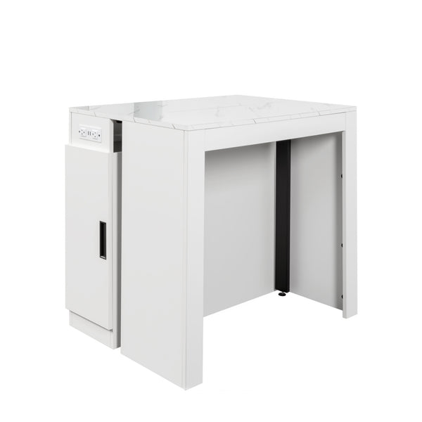 English Elm Modern Extendable Dining Table with Built-In Outlet, USB Ports & Storage, Space-Saving Console to 118" White W331S00193