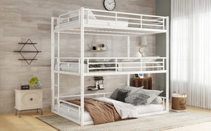 English Elm Twin Triple Metal Bunk Bed Matte Powder Coated Frame with Full Safety Guardrails Light White W1580S00581