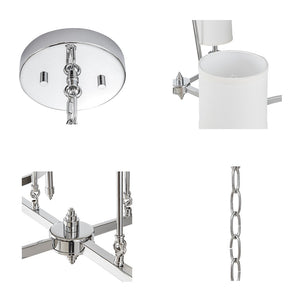 English Elm 6-light Drum Shade Chandelier with Fabric Shades and Iron Frame, 39" Wide Hanging Statement Fixture Chrome 43.88 L x 20.5 W x 11.75 H B035P264527