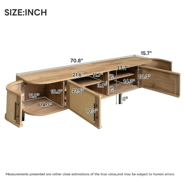 English Elm 70inch Rattan Door Media Console with Iron Legs Natural Wood Finish Living Room N710P429509P
