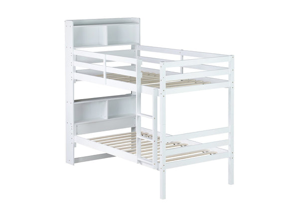 English Elm Twin Over Twin Bunk Bed With Integrated Shelves, Safety Guardrails & Convertible Design, White Finish W504S00214-GIGA