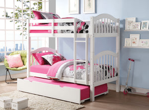 English Elm White Twin Over Twin Bunk Bed Convertible to Two Beds with Right Ladder, Guard Rail & Sturdy Slats B062S00498