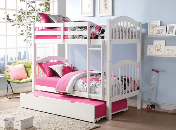 English Elm White Twin Over Twin Bunk Bed Convertible to Two Beds with Right Ladder, Guard Rail & Sturdy Slats B062S00498