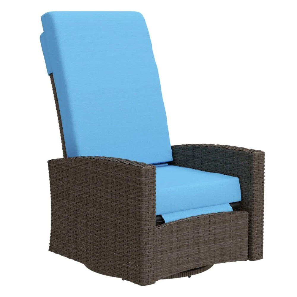 English Elm Swivel Recliner Outdoor Wicker Chair with Footrest Pe Rattan Patio Lounge Seat T3971P444314