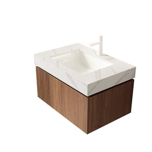 English Elm Muri Floating Bathroom Vanity Plywood Cabinet Sintered Stone Top Oak Woodgrain W2615S00619