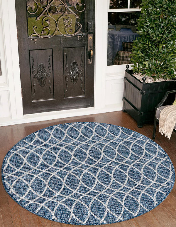 Unique Loom Outdoor Trellis Gitter Machine Made Trellis Rug Blue, Ivory 10' 0" x 10' 0"