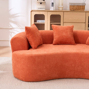 English Elm Crescent-shaped Chenille Sofa Curved Low-back Two-seater with Cloud-like Deep Cushions Orange W2012P375749