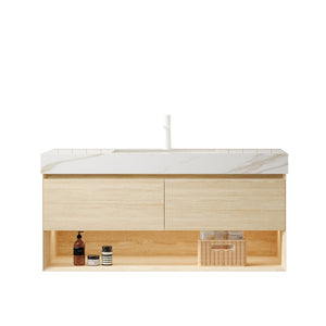 English Elm FRIGGA 48" Bathroom Vanity with Calacatta Gold Sintered Stone Top, Ceramic Basin, LED Sensor Light, Plywood Cabinet W2615S00294