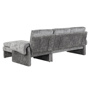 English Elm 94.1" Convertible Futon Sofa Bed L-Shaped Chenille Sleeper with Reversible Chaise, Adjustable Backrest and Pillows Gray N719S001770E