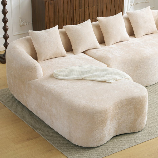 English Elm Full L-Shape Sectional Sofa with Curved Chaise, Modular Chenille Couch, High-Density Comfort for Apartment Living Beige W3612S00004
