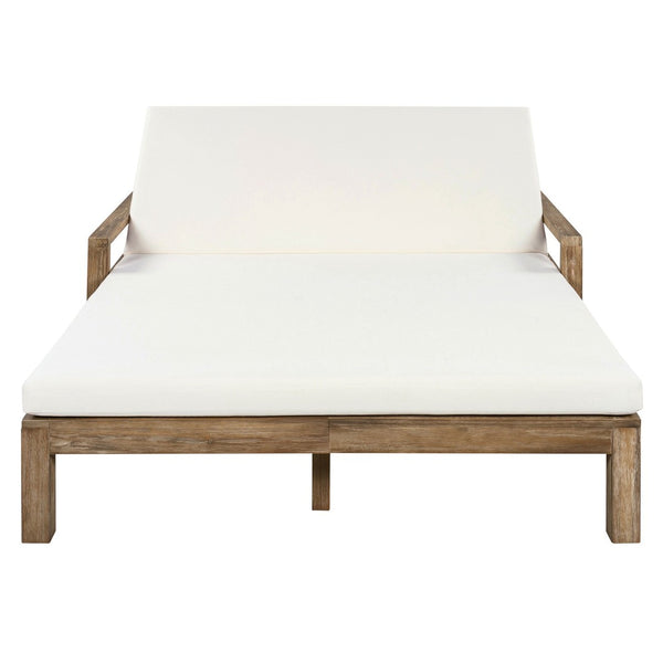 English Elm Trexm Solid Acacia Outdoor Daybed Farmhouse Slatted Frame with Adjustable Backrest TM000011AAA