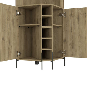 English Elm Reese Corner Bar Cabinet with Wine Rack Stemware Storage and Paneled Double Doors B128S00157