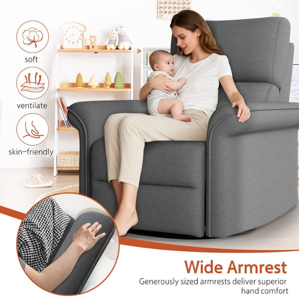 English Elm 270° Swivel Power Recliner Velvet Glider Rocker with Usb Ports for Living Room W1028S00057