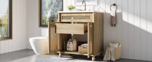 English Elm Christopher Knight Home® - 30-Inch Walnut Vanity with Seashell Resin Sink, Flip-Up Organizer, Soft-Close Doors & Legs Natural Wood N765P33418384B